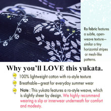 画像をギャラリービューアに読み込む, Lightweight Cotton Yukata for Women, Deep Indigo base, Whales, waves, stars, fish and birds pattern – Inspired by Kaneko Misuzu’s Poetry, Summer Japanese Kimono Robe

