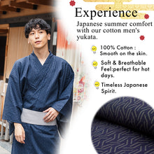 將圖片載入圖庫檢視器 Men&#39;s Yukata Cotton : Navy with Geometric Stripes Yukata
