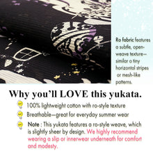 画像をギャラリービューアに読み込む, Lightweight Cotton Yukata for Women, Bold black base, Whales, waves, stars, fish and birds pattern – Inspired by Kaneko Misuzu’s Poetry, Summer Japanese Kimono Robe

