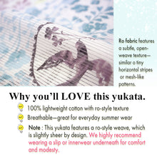 將圖片載入圖庫檢視器 Lightweight Cotton Yukata for Women, soft Whites, Lavender base, Bird, Bell pattern – Inspired by Kaneko Misuzu’s Poetry, Summer Japanese Kimono Robe
