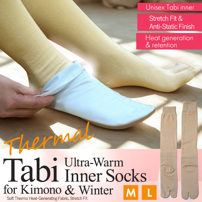 Ultra-Warm Tabi Inner Socks（Long） for Kimono & Winter Wear – Soft Thermo Heat-Generating Fabric, Stretch Fit, unisex, Available in M & L Sizes