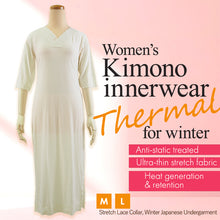 画像をギャラリービューアに読み込む, Thermal Kimono innerwear for Women (one-piece | Kimono Underdress) – Kimono Slip, Stretch Lace Collar, Winter Japanese Undergarment
