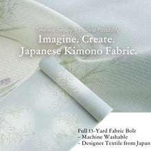 將圖片載入圖庫檢視器 Washable Japanese Kimono Fabric Bolt – Soft Muted Green with Lavender &amp; Sage Floral Circles – 13-Yard Polyester for Custom Kimono &amp; Sewing
