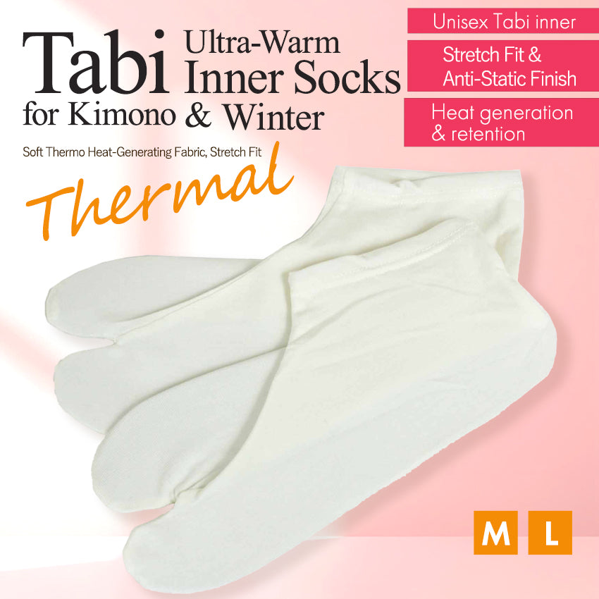 Ultra-Warm Tabi Inner Socks（Ankle Fit） for Kimono & Winter Wear – Soft Thermo Heat-Generating Fabric, Stretch Fit, unisex, Available in M & L Sizes