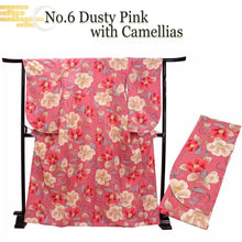 將圖片載入圖庫檢視器 Women’s Nishaku-sode Kimono – Washable Long-Sleeve Japanese Kimono, Chrysanthemum, Camellias floral design, Wisteria Top for Graduation, Formal Events &amp; Kimono Outfit Coordination
