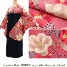將圖片載入圖庫檢視器 Women’s Nishaku-sode Kimono – Washable Long-Sleeve Japanese Kimono, Chrysanthemum, Camellias floral design, Wisteria Top for Graduation, Formal Events &amp; Kimono Outfit Coordination
