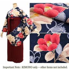 將圖片載入圖庫檢視器 Women’s Nishaku-sode Kimono – Washable Long-Sleeve Japanese Kimono, Chrysanthemum, Camellias floral design, Wisteria Top for Graduation, Formal Events &amp; Kimono Outfit Coordination
