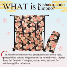 將圖片載入圖庫檢視器 Women’s Nishaku-sode Kimono – Washable Long-Sleeve Japanese Kimono, Chrysanthemum, Camellias floral design, Wisteria Top for Graduation, Formal Events &amp; Kimono Outfit Coordination
