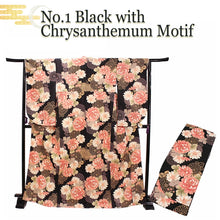 將圖片載入圖庫檢視器 Women’s Nishaku-sode Kimono – Washable Long-Sleeve Japanese Kimono, Chrysanthemum, Camellias floral design, Wisteria Top for Graduation, Formal Events &amp; Kimono Outfit Coordination
