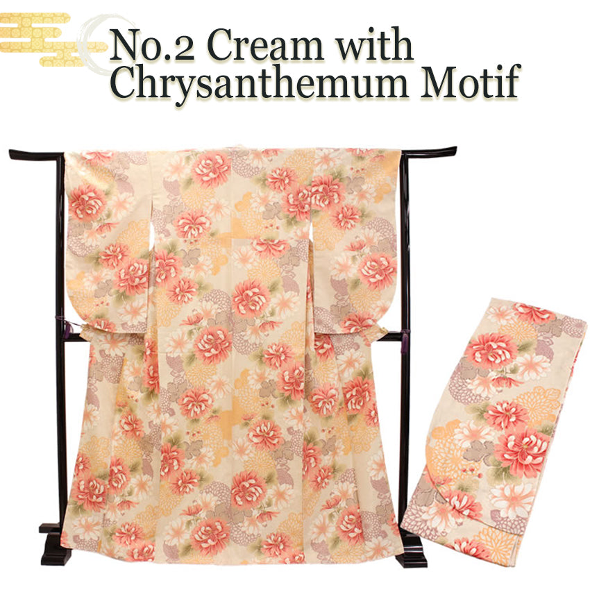 Women’s Nishaku-sode Kimono – Washable Long-Sleeve Japanese Kimono, Chrysanthemum, Camellias floral design, Wisteria Top for Graduation, Formal Events & Kimono Outfit Coordination