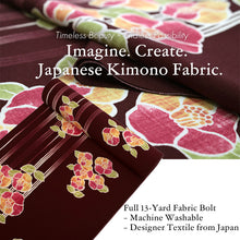 画像をギャラリービューアに読み込む, Washable Japanese Kimono Fabric Bolt – Elegant Stripe &amp; Colorful Camellia Design – 13-Yard Polyester for Custom Kimono &amp; Sewing
