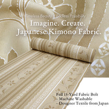 画像をギャラリービューアに読み込む, Washable Japanese Kimono Fabric Bolt – Mustard Stripe &amp; Sarasa Floral Shippo Design – 13-Yard Polyester for Custom Kimono &amp; Sewing

