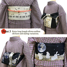 画像をギャラリービューアに読み込む, Reversible Japanese Hanhaba Obi Belt – Easy Tie for Yukata &amp; Kimono, Piano &amp; Earth Rabbit Design, Kiryu Weaving, Made in Japan
