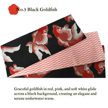 画像をギャラリービューアに読み込む, Reversible Japanese Hanhaba Obi Belt – Easy Tie for Yukata &amp; Kimono, Kiryu Weaving, Fujin Raijin &amp; Goldfish Design, Made in Japan
