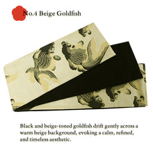 画像をギャラリービューアに読み込む, Reversible Japanese Hanhaba Obi Belt – Easy Tie for Yukata &amp; Kimono, Kiryu Weaving, Fujin Raijin &amp; Goldfish Design, Made in Japan
