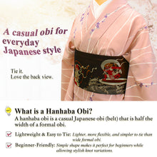 画像をギャラリービューアに読み込む, Reversible Japanese Hanhaba Obi Belt – Easy Tie for Yukata &amp; Kimono, Kiryu Weaving, Fujin Raijin &amp; Goldfish Design, Made in Japan
