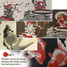 画像をギャラリービューアに読み込む, Reversible Japanese Hanhaba Obi Belt – Easy Tie for Yukata &amp; Kimono, Kiryu Weaving, Fujin Raijin &amp; Goldfish Design, Made in Japan
