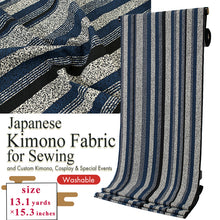 画像をギャラリービューアに読み込む, Washable Japanese Kimono Fabric Bolt – Blue &amp; Black Vertical Stripes with Subtle Arare Texture – Modern 13-Yard Polyester for Custom Kimono &amp; Sewing
