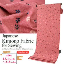 画像をギャラリービューアに読み込む, Washable Japanese Kimono Fabric Bolt – Deep Salmon Pink with Chrysanthemum Pattern &amp; White and Blue Cherry Blossoms – 13-Yard Polyester for Custom Kimono &amp; Sewing
