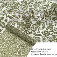 画像をギャラリービューアに読み込む, Washable Japanese Summer Kimono Fabric Bolt – White with Matcha Green Fine Floral Arabesque – Sheer 13-Yard Polyester for Custom Kimono &amp; Sewing

