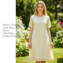 画像をギャラリービューアに読み込む, Washable Japanese Kimono Fabric Bolt – Soft Ochre Hagi &amp; Snow-Ring Motif Design – 13-Yard Polyester for Custom Kimono &amp; Sewing
