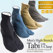 Load image into Gallery viewer, Men’s High-Stretch Tabi Socks with 5 Hooks – Comfortable Japanese Split-Toe Socks for Kimono &amp; Traditional Wear, M, L, 2L
