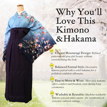 將圖片載入圖庫檢視器 Washable Houmongi Kimono &amp; Solid Hakama 2-Piece Set for Women – Elegant Japanese Formal Wear for Ceremonies &amp; Special Occasions
