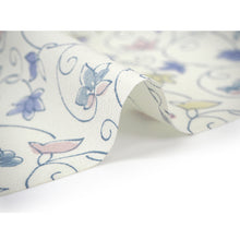 画像をギャラリービューアに読み込む, Washable Japanese Kimono Fabric Bolt – Off-White with Sky Blue &amp; Soft Lavender Floral Arabesque – 13-Yard Polyester for Custom Kimono &amp; Sewing
