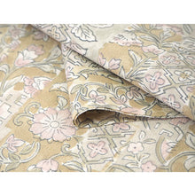 画像をギャラリービューアに読み込む, Washable Japanese Kimono Fabric Bolt – Soft Yellow-Ochre &amp; Light Brown Sarasa Pattern with Floral Arabesque &amp; Pine Bark Diamond Motifs – 13-Yard Polyester for Custom Kimono &amp; Sewing
