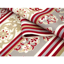 画像をギャラリービューアに読み込む, Washable Japanese Kimono Fabric Bolt – Bold Red Stripe with Floral Sarasa Motif – 13-Yard Polyester Komon Textile for Custom Kimono &amp; Sewing
