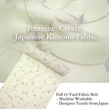 画像をギャラリービューアに読み込む, Washable Japanese Kimono Fabric Bolt – Light Yellow-Green Arabesque Vine Design with Blue &amp; Gray Accents – 13-Yard Sheer Summer Polyester for Custom Kimono &amp; Sewing
