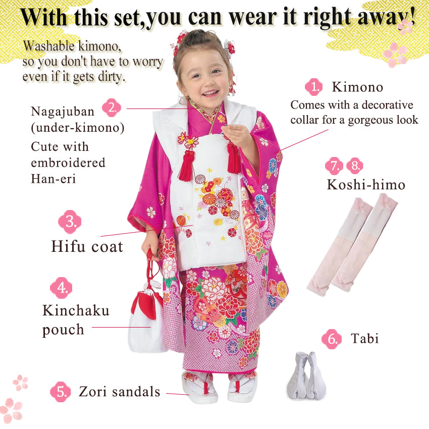3-Year-Old girls Shichi-Go-San, Japanese Traditional KIDS Kimono 8