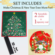 画像をギャラリービューアに読み込む, Festive Furoshiki Duo &amp; Tapestry Rod Set– Wall Art &amp; Gift-Wrap Combo, Cotton Wrapping Square 19.7 in × 19.7 in (50×50 cm), Christmas &amp; New Year Motifs,
