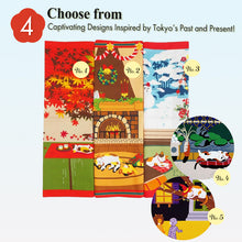 Load image into Gallery viewer, Calico Cat Seasonal Japanese Furoshiki – Lightweight Cotton Wrap Cloth for Gift Wrapping, Bento, and Home Décor | Autumn Leaves, Christmas, New Year, Moon Viewing, Halloween Designs
