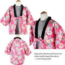 Load image into Gallery viewer, Japanese Quilted Kimono-Style Hanten Jacket for Girls – Cozy Winter Housewear &amp; Outdoor Layer – Red &amp; Pink Traditional Patterns (Size 43.3in (110cm) / 51.1in(130 cm))
