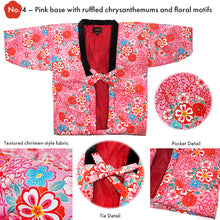 Load image into Gallery viewer, Japanese Quilted Kimono-Style Hanten Jacket for Girls – Cozy Winter Housewear &amp; Outdoor Layer – Red &amp; Pink Traditional Patterns (Size 43.3in (110cm) / 51.1in(130 cm))
