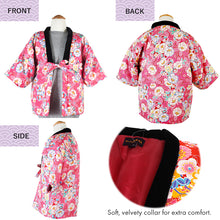 Load image into Gallery viewer, Japanese Quilted Kimono-Style Hanten Jacket for Girls – Cozy Winter Housewear &amp; Outdoor Layer – Red &amp; Pink Traditional Patterns (Size 43.3in (110cm) / 51.1in(130 cm))
