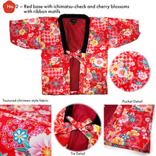 Load image into Gallery viewer, Japanese Quilted Kimono-Style Hanten Jacket for Girls – Cozy Winter Housewear &amp; Outdoor Layer – Red &amp; Pink Traditional Patterns (Size 43.3in (110cm) / 51.1in(130 cm))
