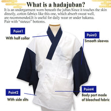 將圖片載入圖庫檢視器 Men&#39;s Kimono Underwear 2 piece SET – Japanese Han-juban (Undershirt) &amp; Steteco Pants, Breathable Cotton, Lightweight Yukata/Kimono Innerwear, Traditional Summer Comfort, Navy, Gray, White base
