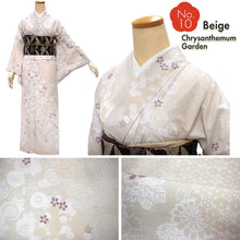 画像をギャラリービューアに読み込む, Women&#39;s Pre-Tailored Washable Hitoe Kimono – Dusty Tones, Unlined Single Layer, plovers, chrysanthemums, waves, and rabbits motifs
