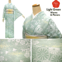 画像をギャラリービューアに読み込む, Women&#39;s Pre-Tailored Washable Hitoe Kimono – Dusty Tones, Unlined Single Layer, plovers, chrysanthemums, waves, and rabbits motifs
