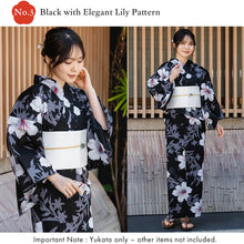 画像をギャラリービューアに読み込む, Easy-to-Wear Two-Piece Yukata for Women – Lightweight Japanese Summer Kimono Outfit, Beginner-Friendly, Lily, Grape Motif, Chrysanthemum, Camellia, Floral Pattern
