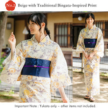 画像をギャラリービューアに読み込む, Easy-to-Wear Two-Piece Yukata for Women – Lightweight Japanese Summer Kimono Outfit, Beginner-Friendly, Lily, Grape Motif, Chrysanthemum, Camellia, Floral Pattern

