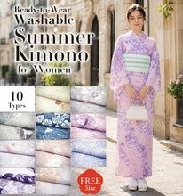 画像をギャラリービューアに読み込む, Washable Summer Kimono for Women – Lightweight Ro Kimono in Dusty Colors, Floral and geometric patterns, Ready-to-Wear Japanese Outfit

