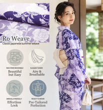 画像をギャラリービューアに読み込む, Washable Summer Kimono for Women – Lightweight Ro Kimono in Dusty Colors, Floral and geometric patterns, Ready-to-Wear Japanese Outfit

