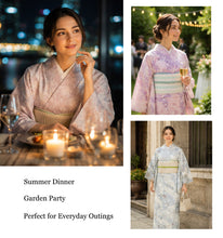 画像をギャラリービューアに読み込む, Washable Summer Kimono for Women – Lightweight Ro Kimono in Dusty Colors, Floral and geometric patterns, Ready-to-Wear Japanese Outfit
