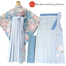 画像をギャラリービューアに読み込む, Japanese Washable Hakama &amp; Kimono Set for Women – 6-Piece Complete Graduation Outfit, Ready-to-Wear Traditional Japanese Clothing, Chrysanthemum, Peonies, Cherry blossoms, Floral pattern
