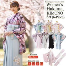 画像をギャラリービューアに読み込む, Japanese Washable Hakama &amp; Kimono Set for Women – 6-Piece Complete Graduation Outfit, Ready-to-Wear Traditional Japanese Clothing, Chrysanthemum, Peonies, Cherry blossoms, Floral pattern
