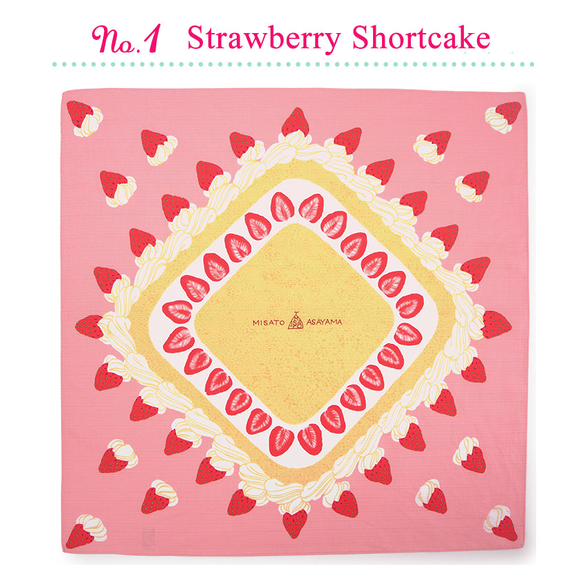 Japanese Cake Print Furoshiki – Cotton Wrapping Square 19.7 in × 19.7 in (50×50 cm), Strawberry Shortcake & Fruit Cake PrintsEco Gift Wrapper, Bento Wrap & Decorative Cloth