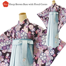 將圖片載入圖庫檢視器 Japanese Nisyakusode Kimono Set for Women – 4-Piece Washable Graduation &amp; Photoshoot Outfit, traditional Japanese Kimono, Chrysanthemum, Peonies, Cherry blossoms, Floral pattern
